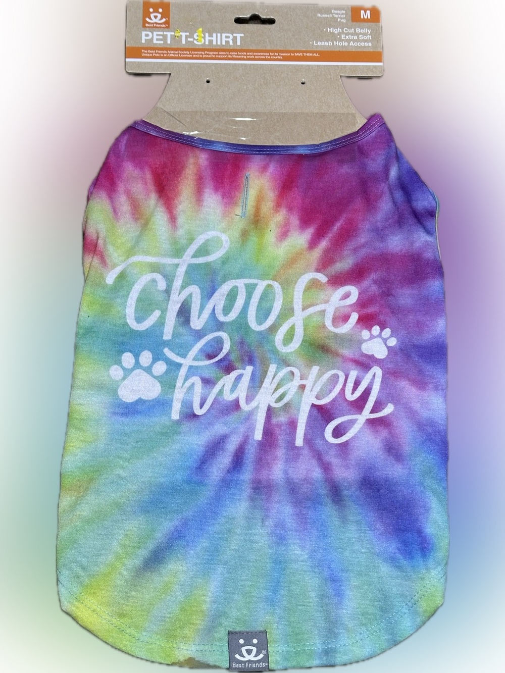 BEST FRIENDS Tie-Dye "Choose Happy" Dog T-Shirt - Purple, Blue, Green, Yell